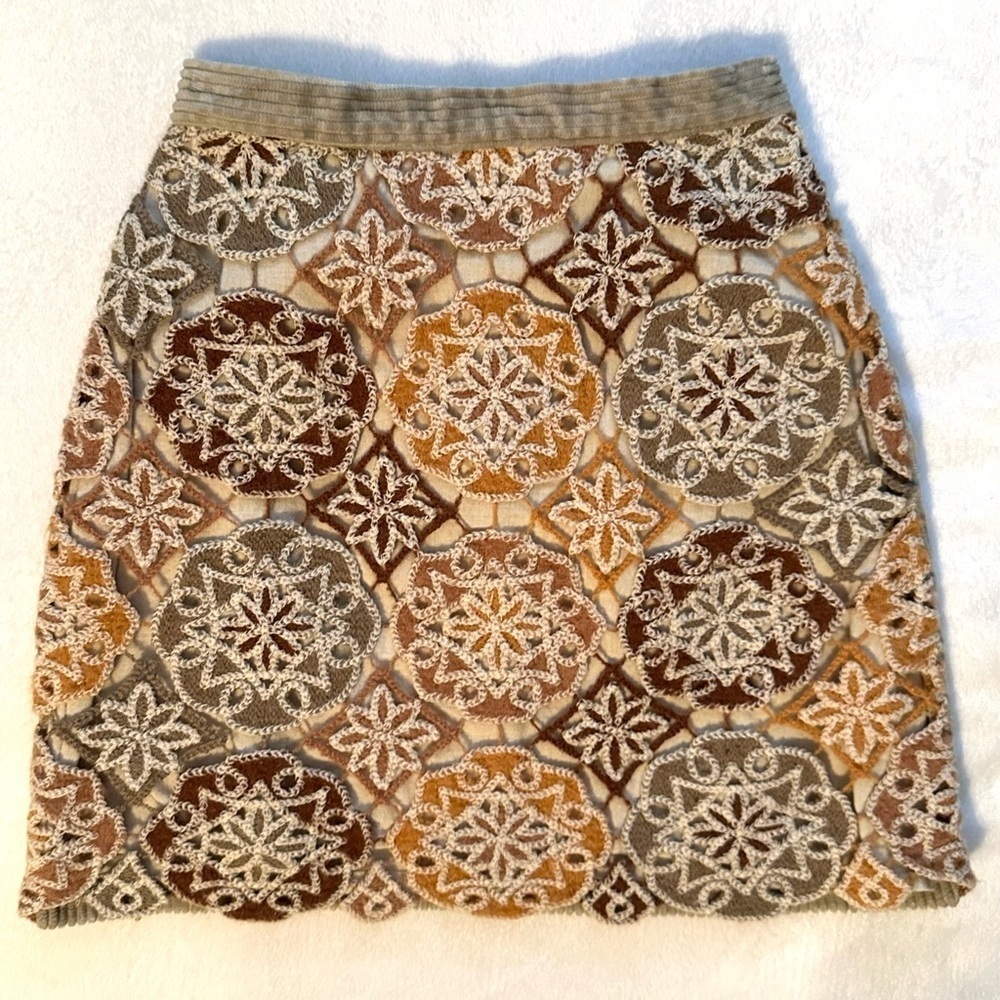 Charabia Paris Open-Work Crochet Knit Mandala Skirt Girls 8 Corduroy Boho Kids